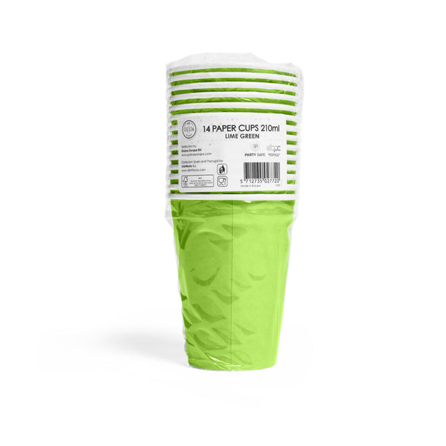 Vasos Verde Lima Papel 210ml 8uds.