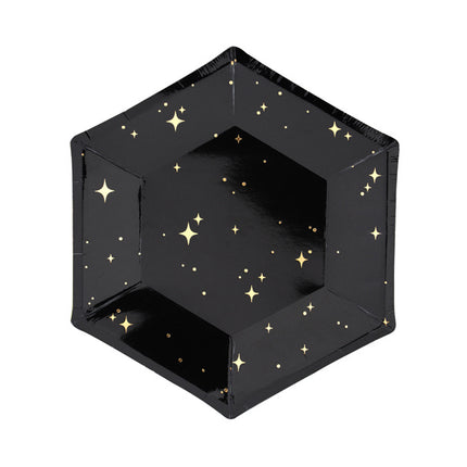 Platos Negros Estrellas Doradas 20cm 6pcs