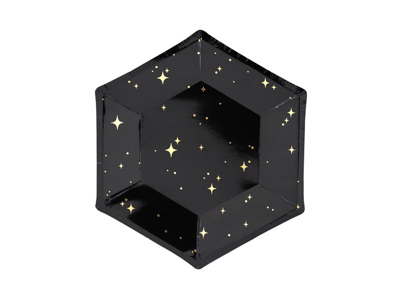 Platos Negros Estrellas Doradas 20cm 6pcs