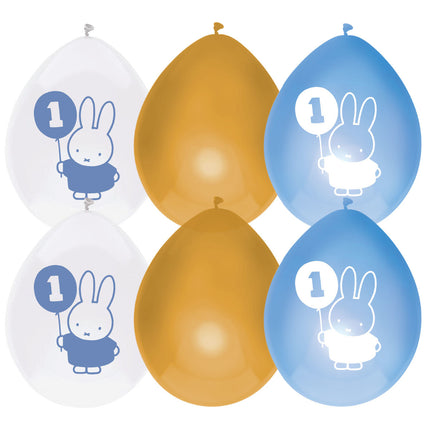 Globos Miffy 1 Año Azul 30cm 6pcs