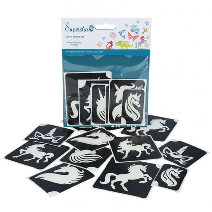 Plantilla de Tatuaje Negra Unicornio 12pcs