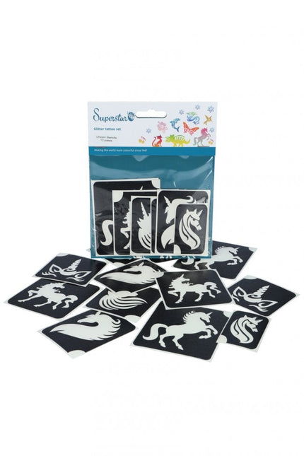 Plantilla de Tatuaje Negra Unicornio 12pcs