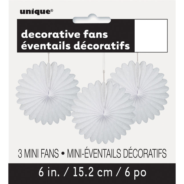 Abanicos de Papel Blanco 15cm 3pcs