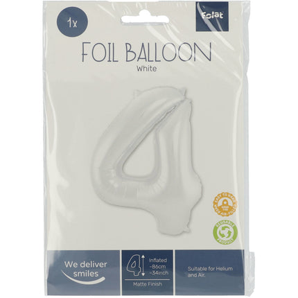 Globo Foil Figura 4 Blanco Mate XL 86cm vacío