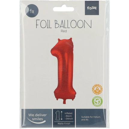 Globo Foil Figura 1 Rojo Mate XL 86cm vacío