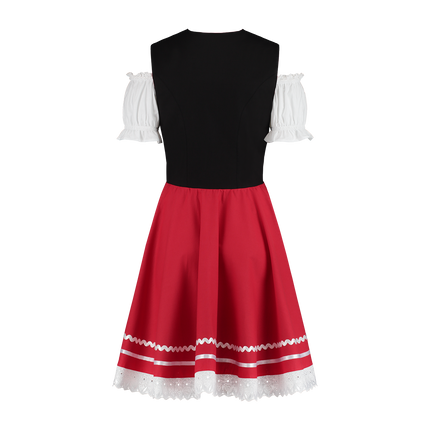 Oktoberfest Vestido Dirndl Oktoberfest Rojo Blanco Señoras 2 Piezas