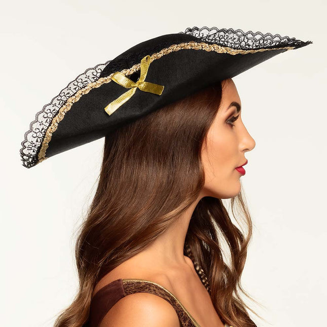 Sombrero pirata negro de encaje