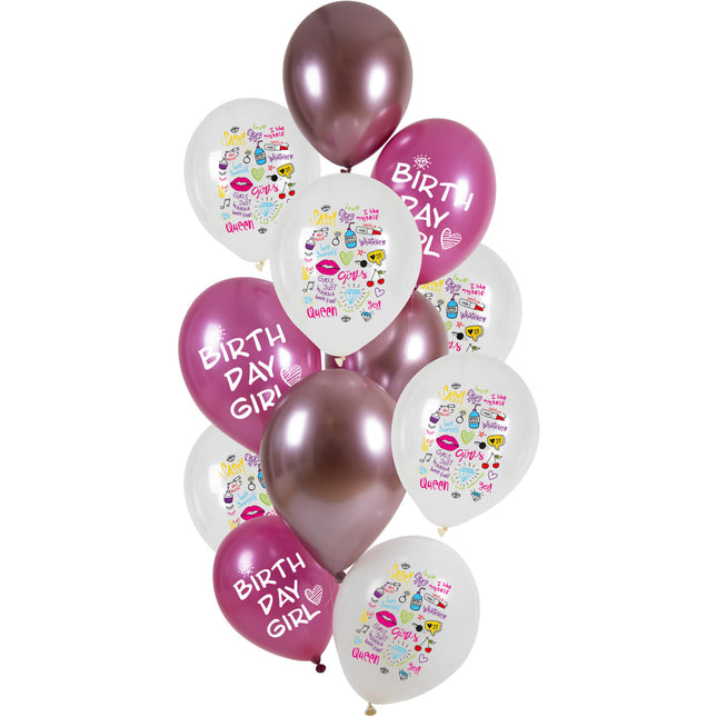 Globos Feliz Cumpleaños Niña 33cm 12pcs