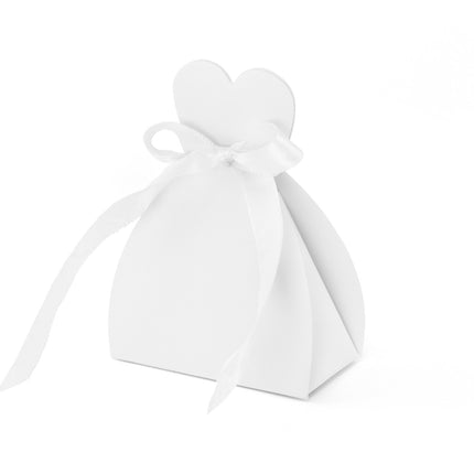 Cajas de regalo Corazón Blanco con Lazo 6,5cm 10pcs