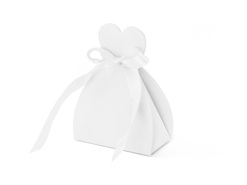 Cajas de regalo Corazón Blanco con Lazo 6,5cm 10pcs