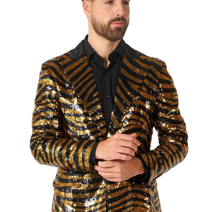 Gold Black Tiger Paillet Blazer Hombre OppoSuits