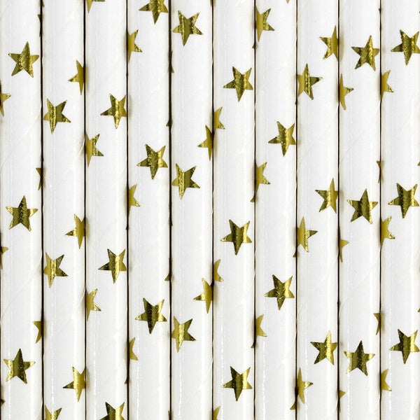 Pajitas de Papel Doradas con Estrellas 19.5cm 10pcs