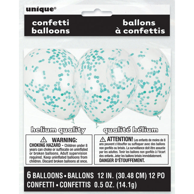 Globos Confeti Turquesa 40cm 6pcs