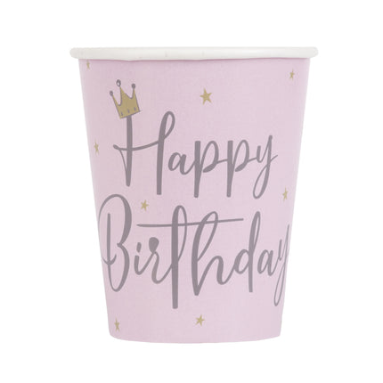 Tazas Feliz Cumpleaños Corona Rosa 266ml 8pcs