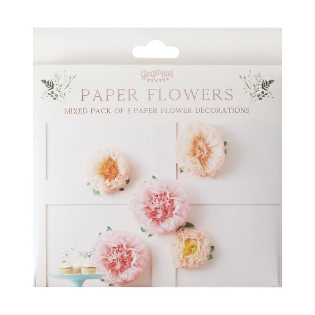 Pompones Flores Papel 5pcs