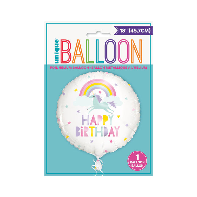 Globo de Helio Feliz Cumpleaños Unicornio Blanco 45cm vacio