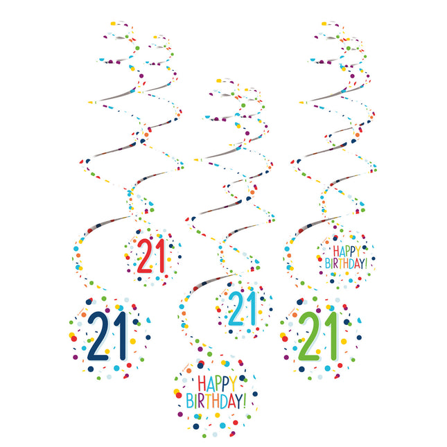 Decoración Colgante 21 Años Feliz Cumpleaños Confetti 61cm 6pcs