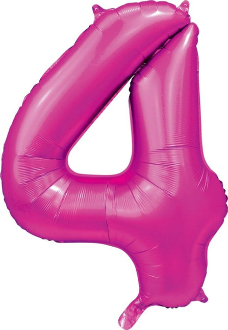 Globo Número Fucsia 4 Años Brillo 86cm