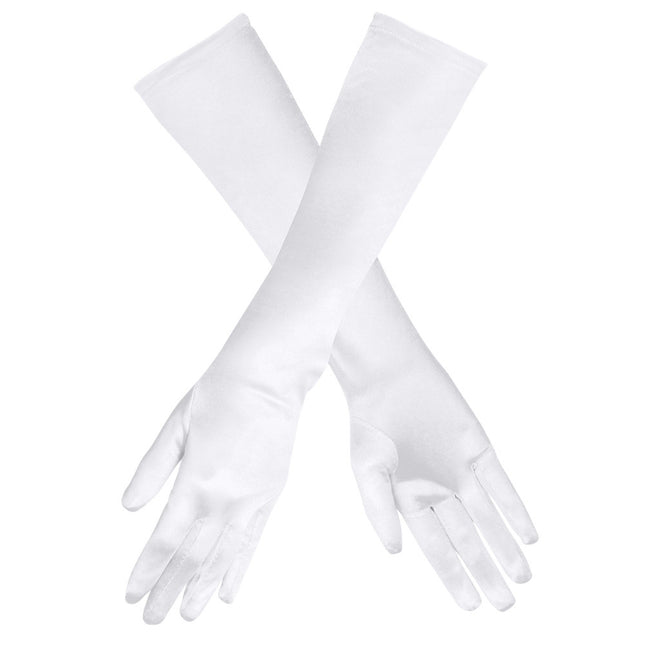 Guantes Largos Raso Blanco