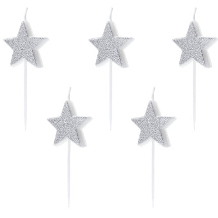 Velas Plateadas Estrellas 3.5cm 5pcs