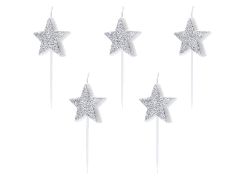 Velas Plateadas Estrellas 3.5cm 5pcs