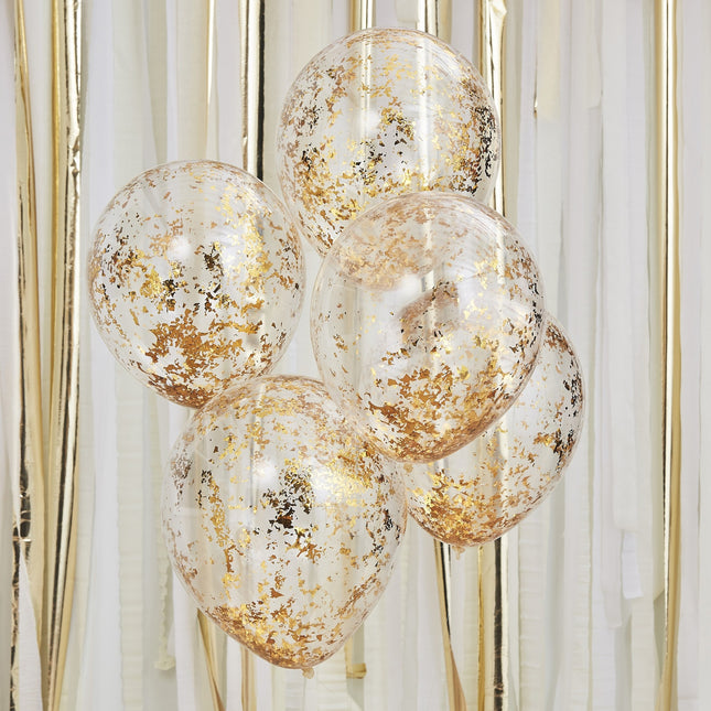 Globos Confetti Oro Látex 30cm 5pcs