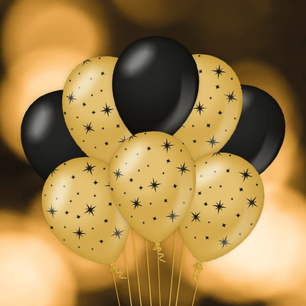 Globos Oro Negro Estrellas 30cm 6pcs