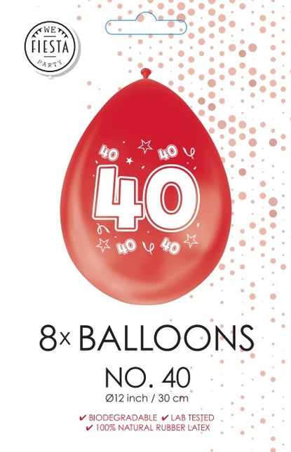 Globos Rojos 40 Años Metálicos Doble Cara 30cm 8pcs