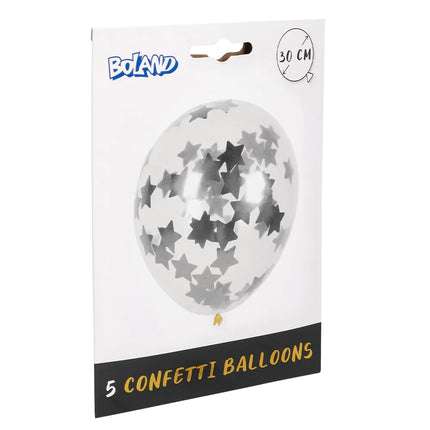 Globos Confeti Estrella Plata 30cm 5pcs