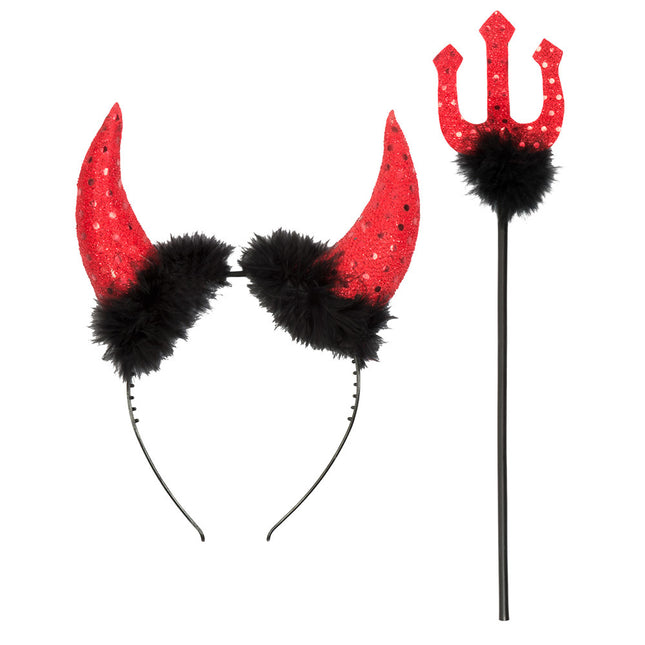 Halloween Conjunto Diablo Rojo Negro 2 piezas