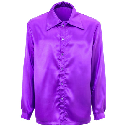 Blusa Disco 70S Satén Morado Hombre