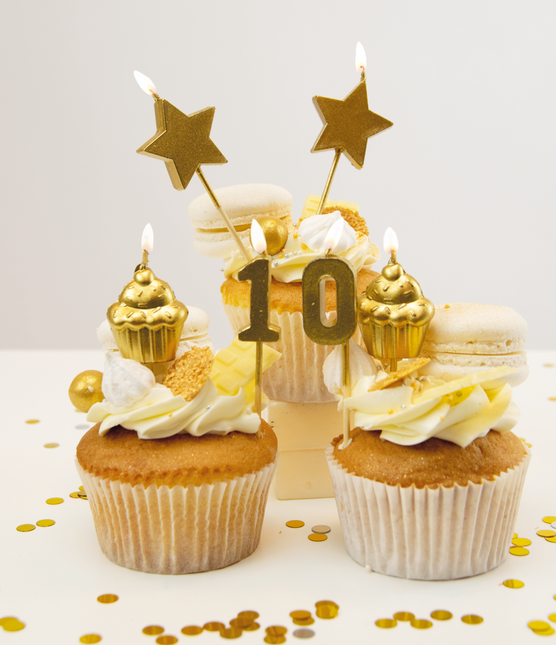 Velas 10 Años Cupcake Oro 17,5cm