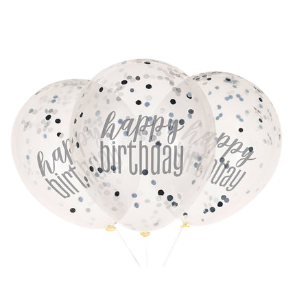 Globos Feliz Cumpleaños Confetti Negro 30cm 6pcs