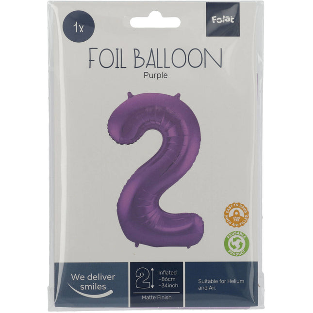 Globo Foil Figura 2 Violeta Mate XL 86cm vacío