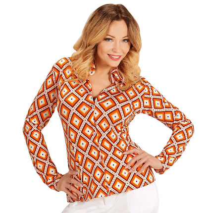 Disco 70S Blusa Naranja Damas Cuadros