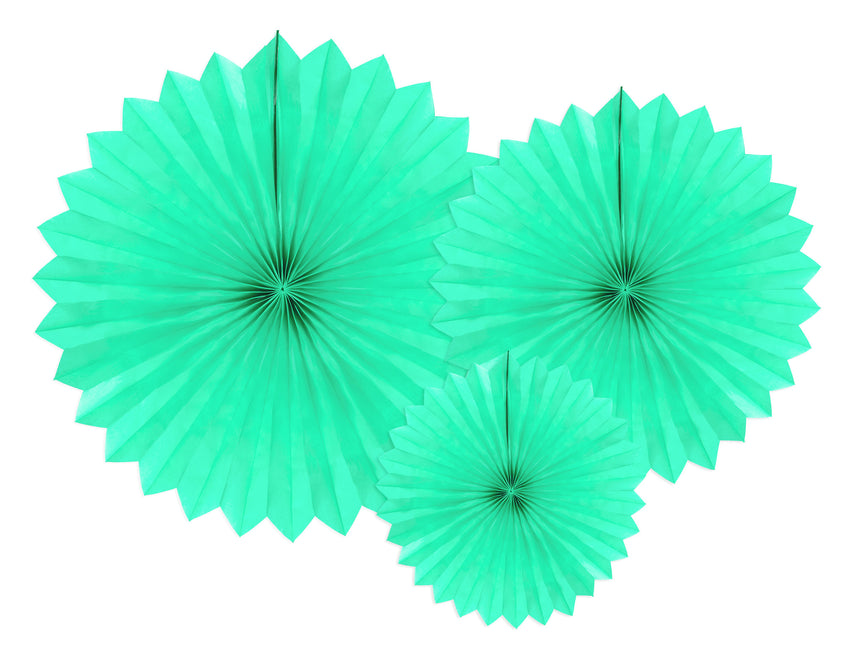 Abanicos de Papel Verde Menta Set 20-40cm 3 piezas