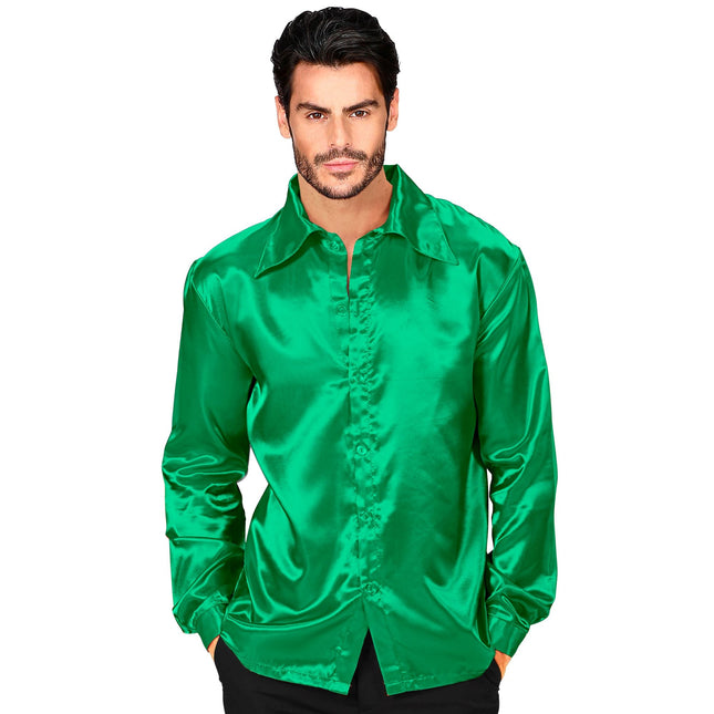 Blusa Disco 70S Satén Verde Hombre