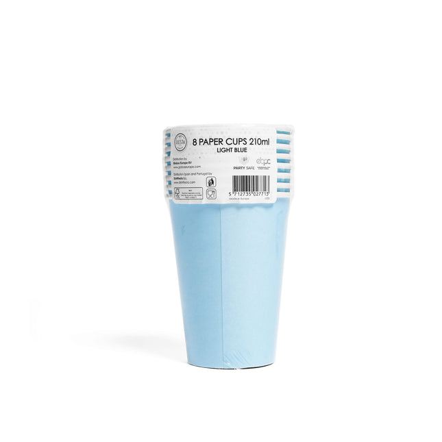 Vasos Azul Claro Papel 210ml 8uds.