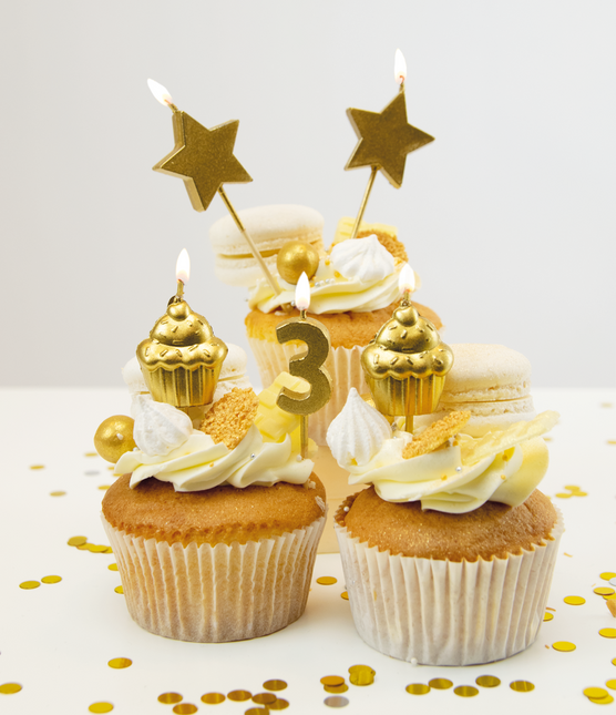 Velas 3 Años Cupcake Oro 17,5cm