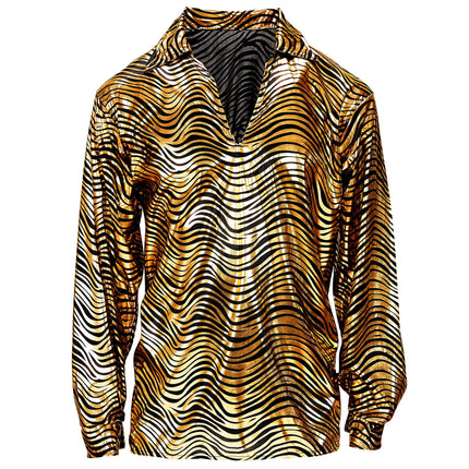 Camisa Disco 70S Oro Estampado Tigre Hombre