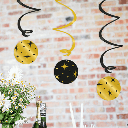 Decoración Colgante Oro Negro Estrellas 17cm