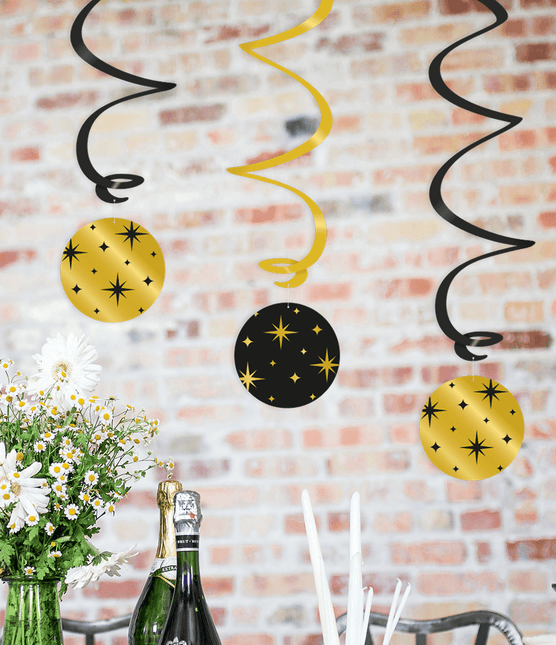 Decoración Colgante Oro Negro Estrellas 17cm