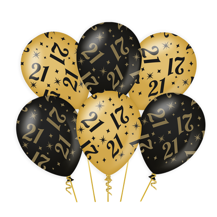 Globos 21 Años Oro Negro 30cm 6pcs