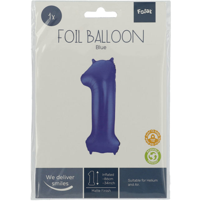 Globo Foil Figura 1 Azul Mate XL 86cm vacío