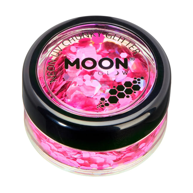 Brillo Lunar Neón UV Purpurina Gruesa Rosa Caliente 3g