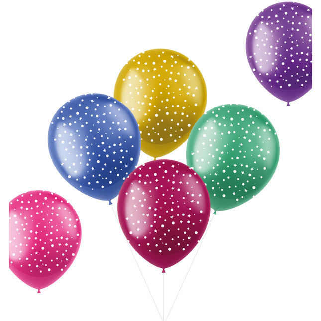 Globos Puntos y Estrellas de Colores 33cm 6pcs