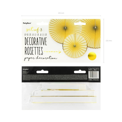 Abanicos de Papel Oro Amarillo Claro Set 23-40cm 3 piezas