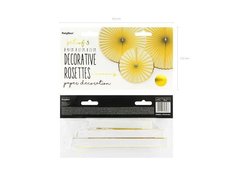 Abanicos de Papel Oro Amarillo Claro Set 23-40cm 3 piezas