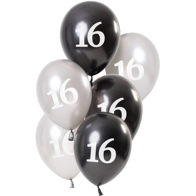 Globos 16 Años Negro 23cm 6pcs