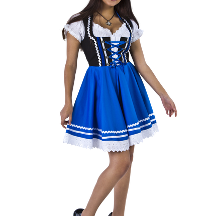 Oktoberfest Vestido Dirndl Oktoberfest Azul Blanco Señoras 2 Piezas